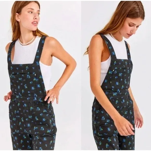 NWT - WeWoreWhat Slouchy black Watercolor Ditsy Slit jumper Overalls‎ size - Image 2