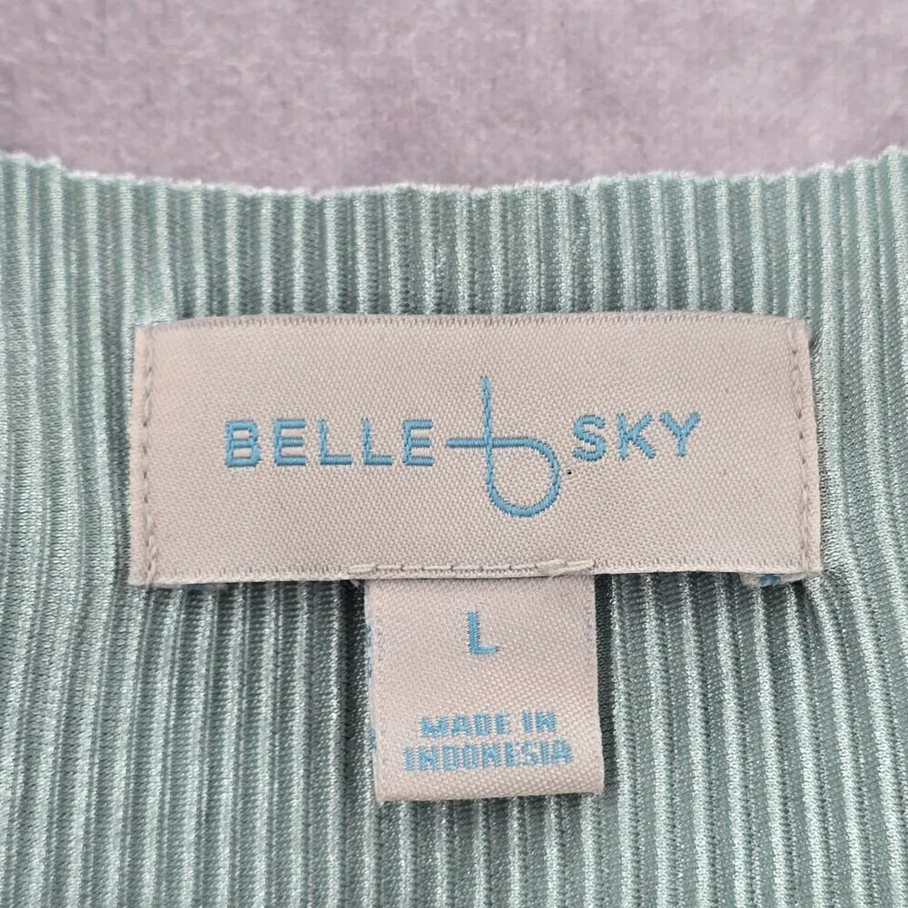 Belle Sky Green Mint Pleated Cold Short Shoulder Knee Length Boho Dress Large - Image 5