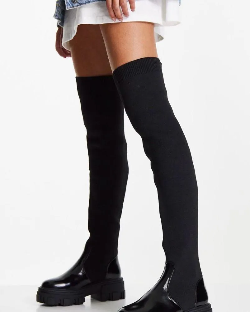 ASOS petite Kimmy chunky over knee boots Black Size undefined - Image 2