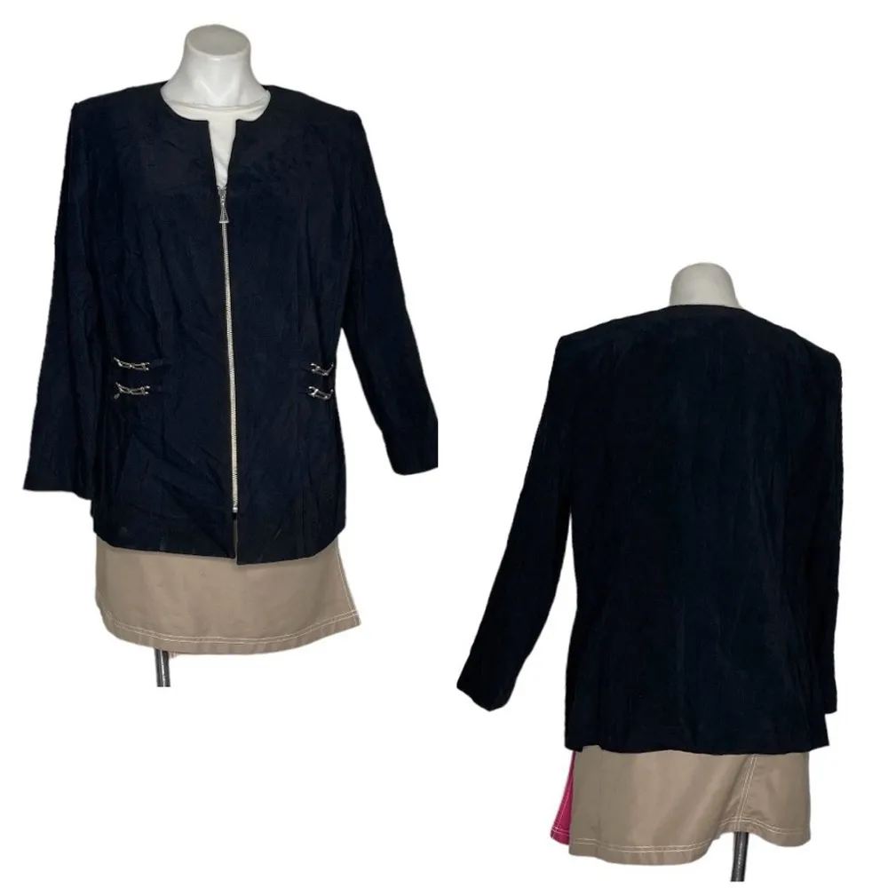 LORD & TAYLOR Black Jacket Zip Front Silver Hardware Size 16W VINTAGE Round Neck - Image 9