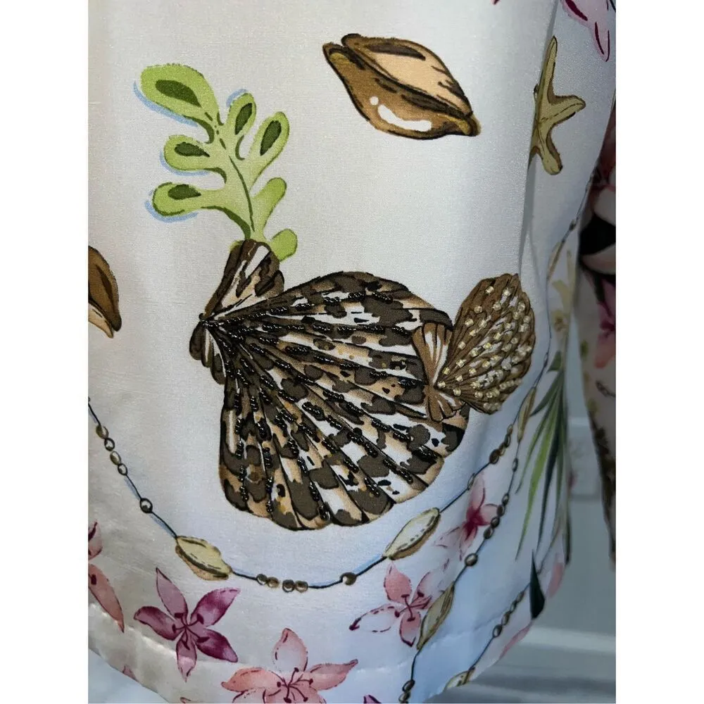 Women’s SILK Seashell Beaded Beach Blazer SMALL White - Image 5