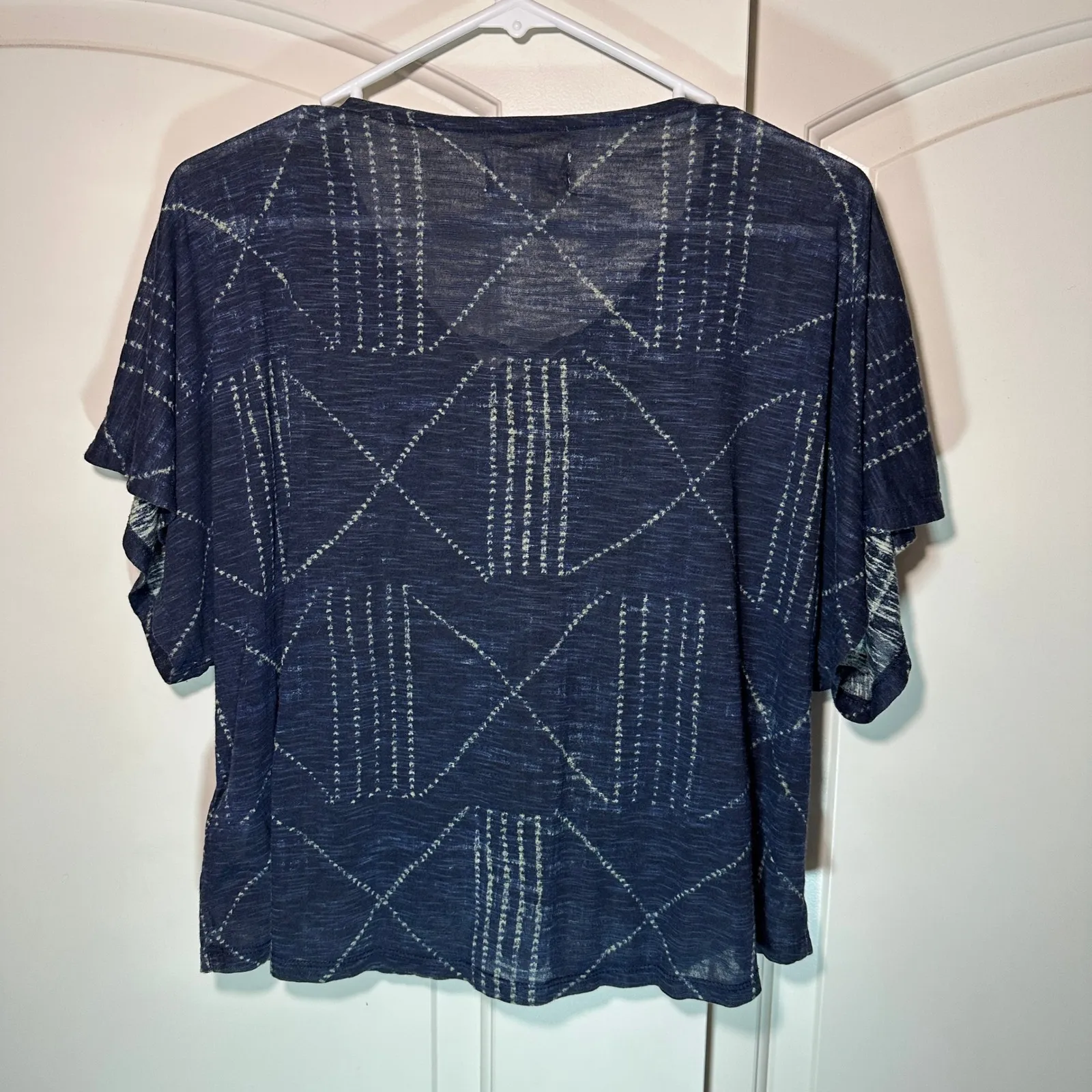 Denim & Supply Ralph Lauren Fringe Tassel Top Blue‎ Boho Geometric Cotton Vtg M - Image 4