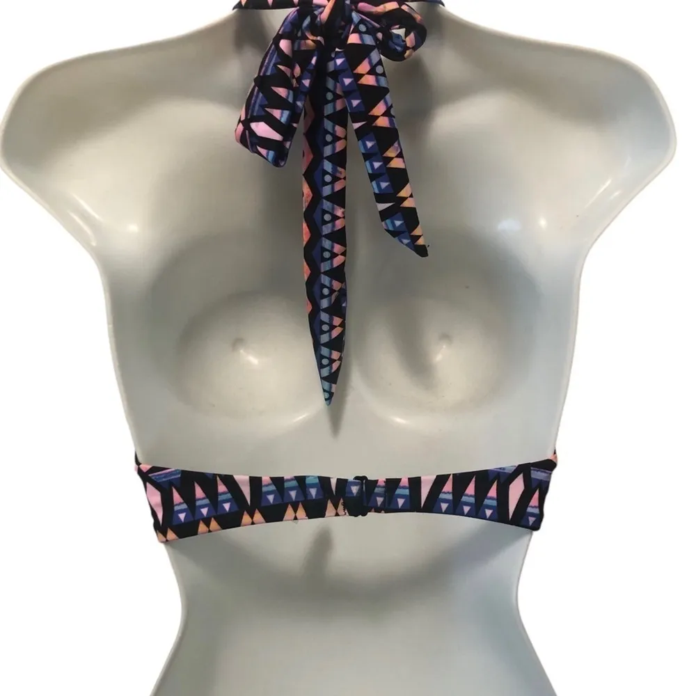 Pink Victoria’s Secret VS Push Up Bikini Top Sz. M Black Blue Pink Halter Style - Image 4