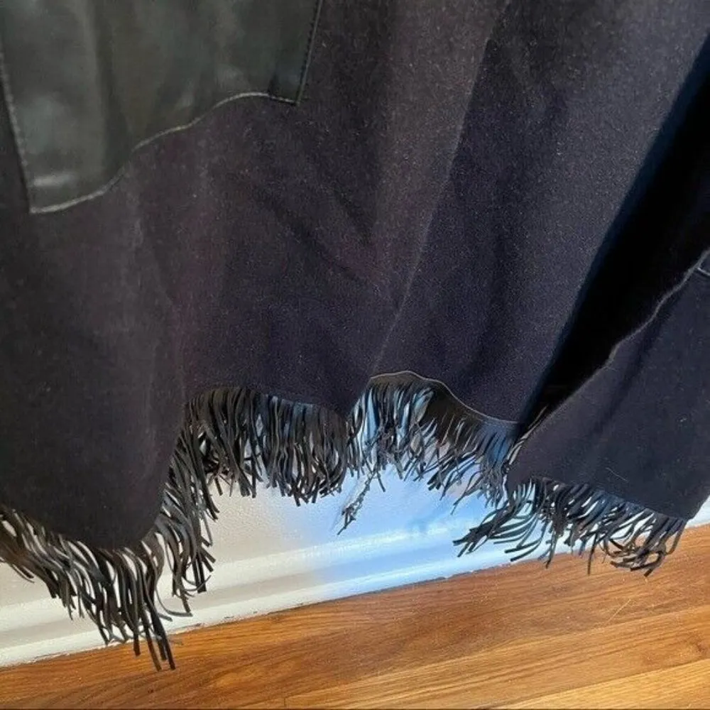 Venus Fringe Detail Duster Cardigan Black Faux Leather Pockets - Image 6