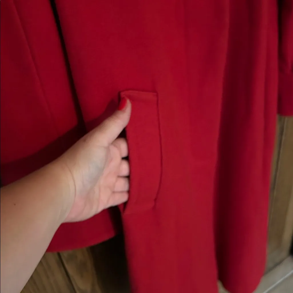 Vintage‎ JOFELD Long Red Wool Pea Coat Overcoat Jacket Winter Holiday Women’s 14 - Image 7