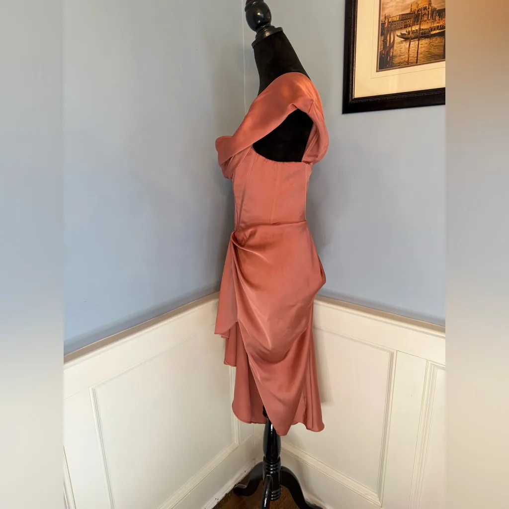 HOUSE OF CB 'Janis' Rouge Satin One Shoulder Draped Midi Dress Size XL-US 10-12 - Image 5