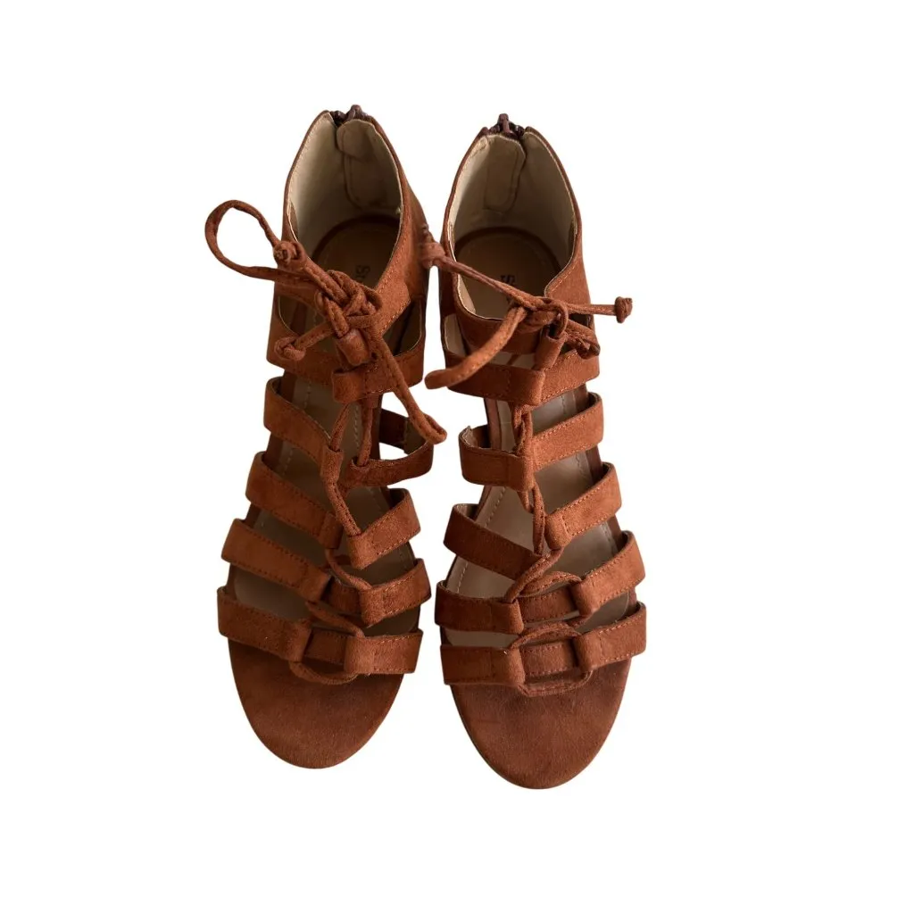STYLE & CO Copper Orange Faux Suede Lace Up Heels Size 7 - Image 3