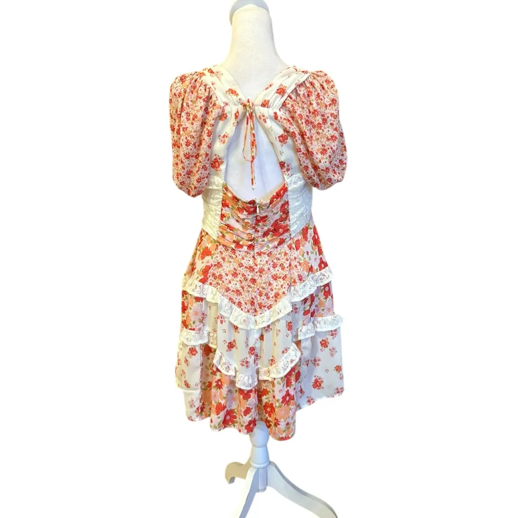 Altar’d State Aderny Patchwork Floral Mini Dress Tiered Short Sleeve Womens XL - Image 6