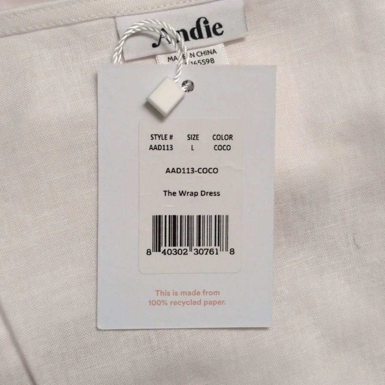 NWT Andie Wrap Dress Coconut (White) Flowy Sleeveless V Neck Self Tie Waist L - Image 8