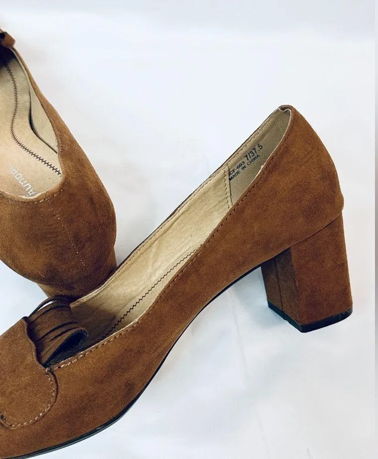 Suede Annette Heeled Moccasin Loafers - Whiskey/Brown - 7 - Image 4