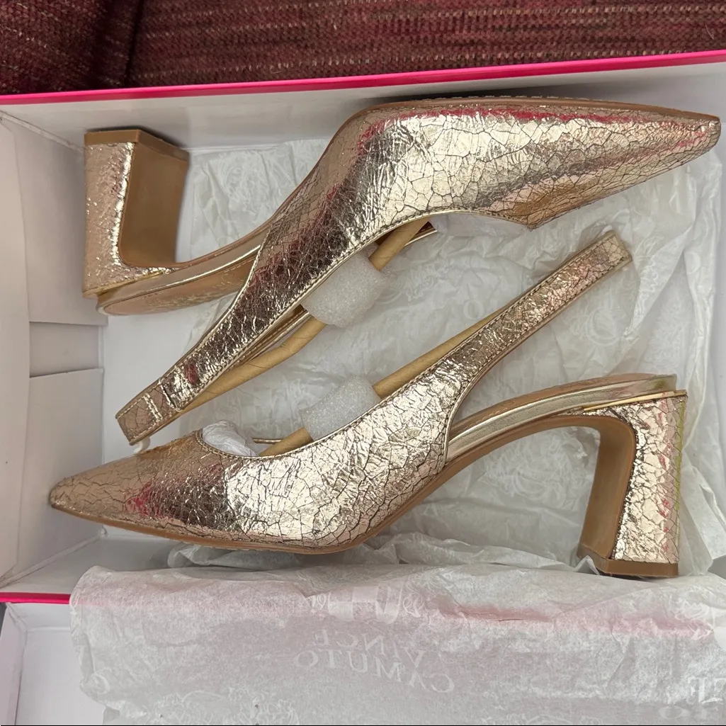 Vince Camuto Women's Hamden Slingback Gold Pumps Heels Shoes 7 - Image 5