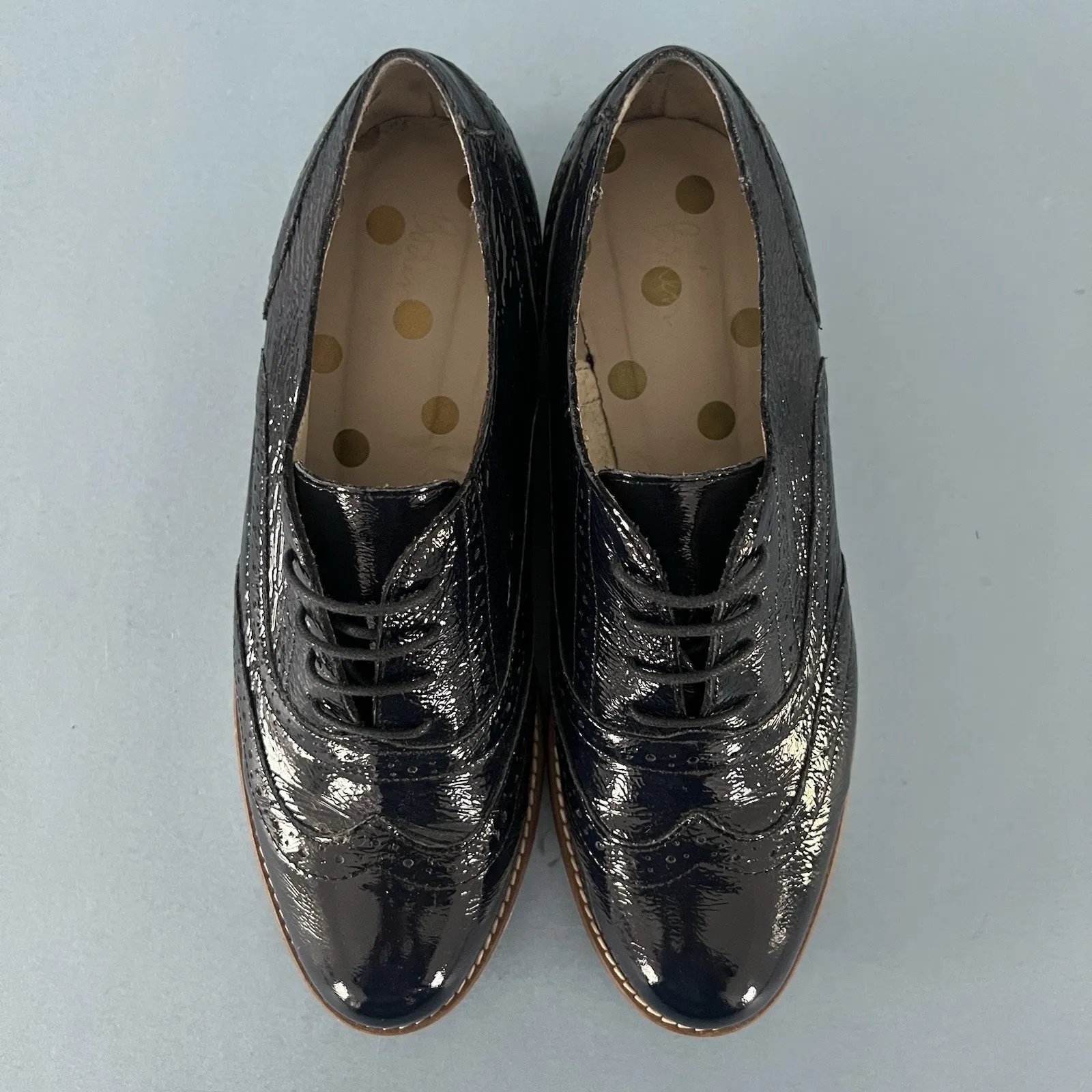 Boden Nina Navy Blue Patent Leather Platform Brogues Wingtip Loafers Size 8 - Image 8