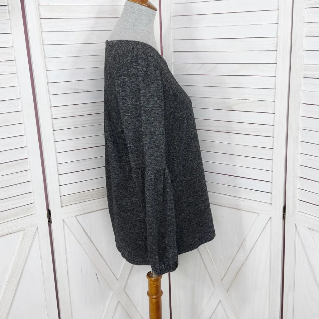 Absolutely Famous Bishop Long Sleeve Knit Top Charcoal Grey Medium - Image 3