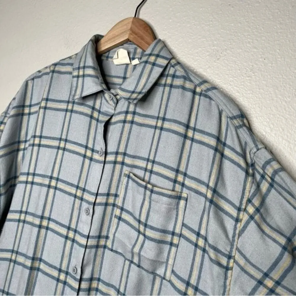 White Crow  bke blue plaid flannel button down shirt jacket shacket size xl - Image 4
