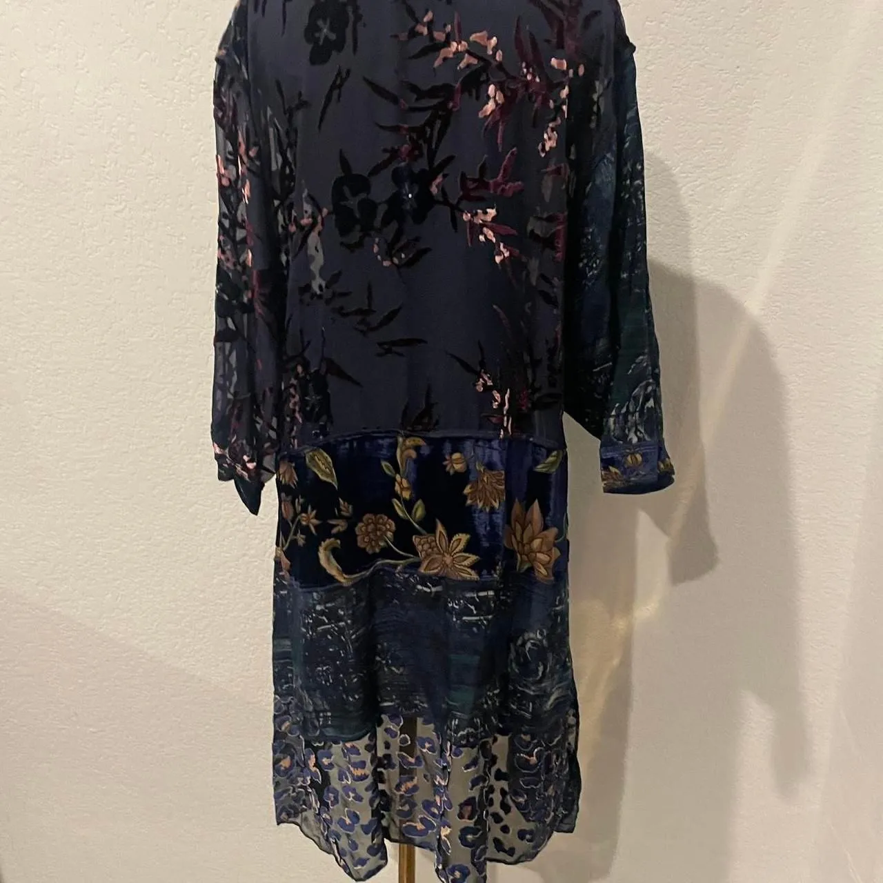 Sterling Styles Women's multi Tunic Dress One Size Artsilk Velvet cut out Blue Size L - Image 6