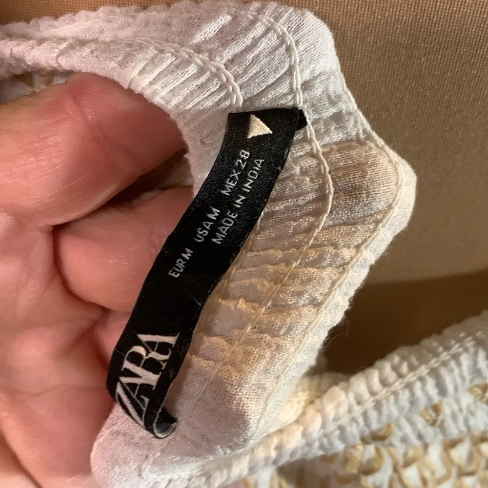 Zara White with Gold Threading Smocked Top Maxi Dress Size M - Image 4