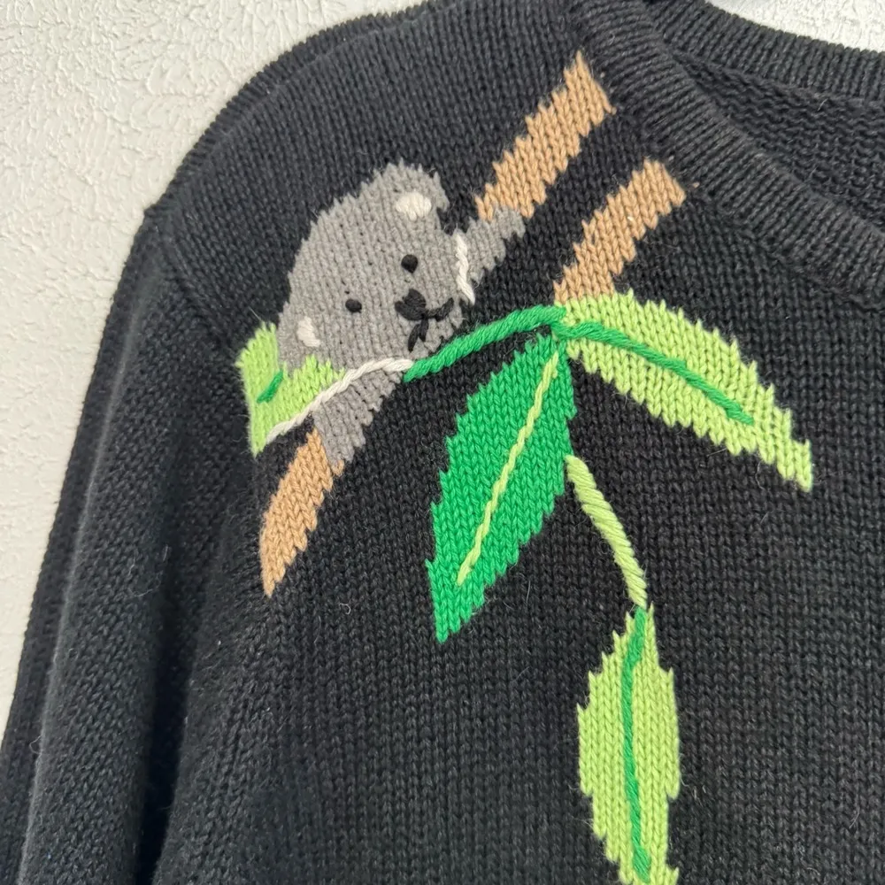 VINTAGE The Quacker Factory Knit Koala Crew Neck Sweater Size Medium Black - Image 6