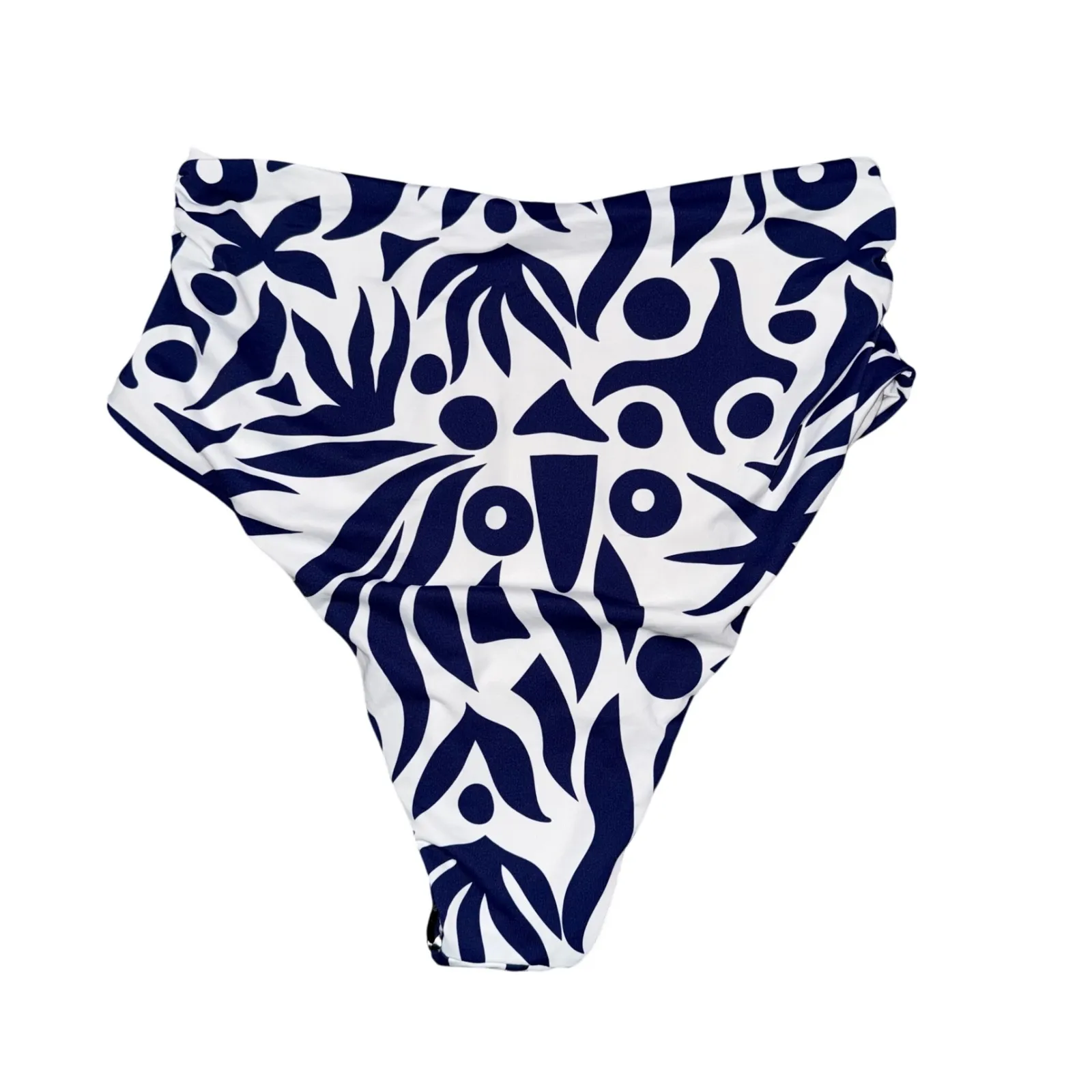 BALTIC BORN Bali High Rise Bikini Bottom White Navy Leaf Print M - Image 4