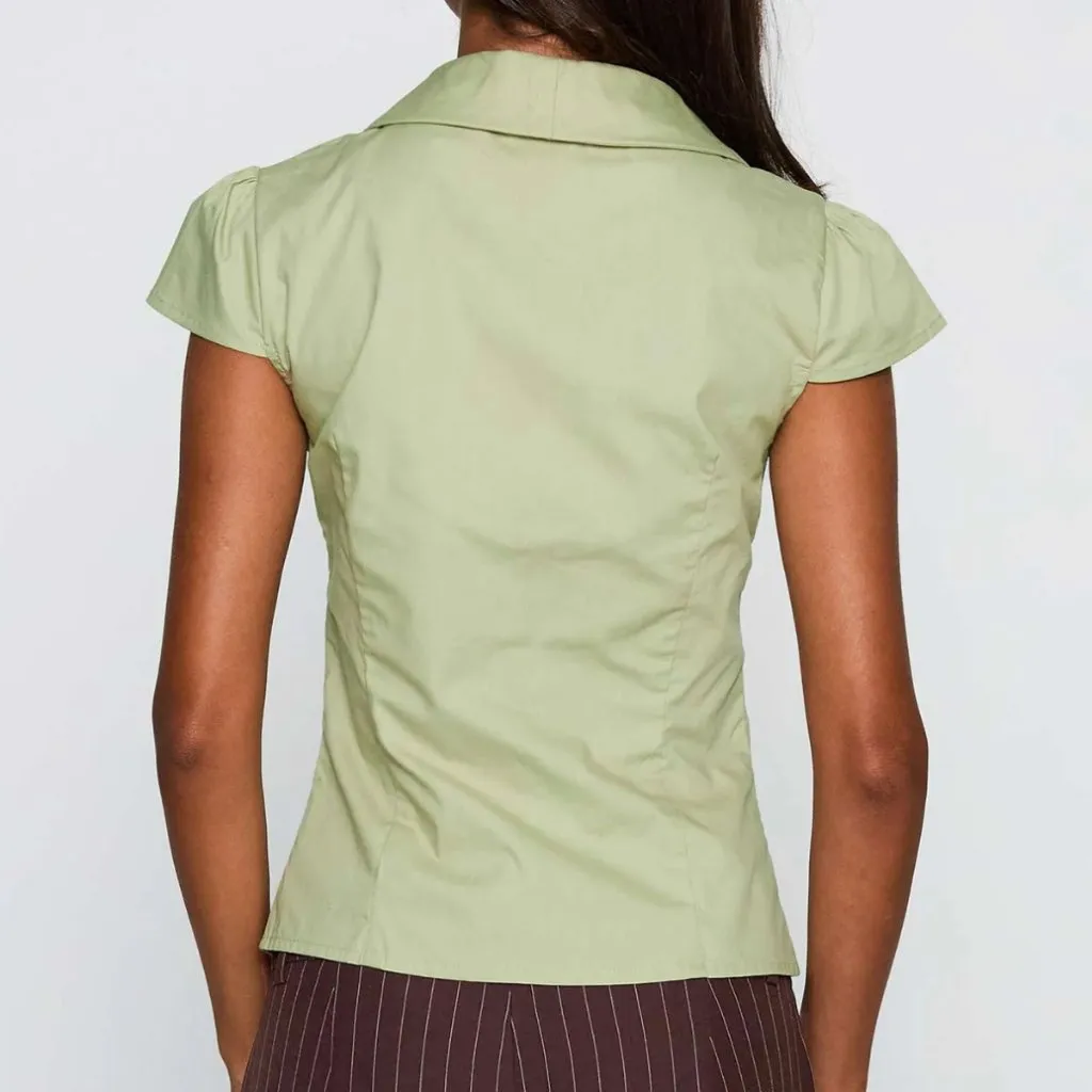 Princess Polly Top NWT crowd control collared womens Green size 2 office siren - Image 7