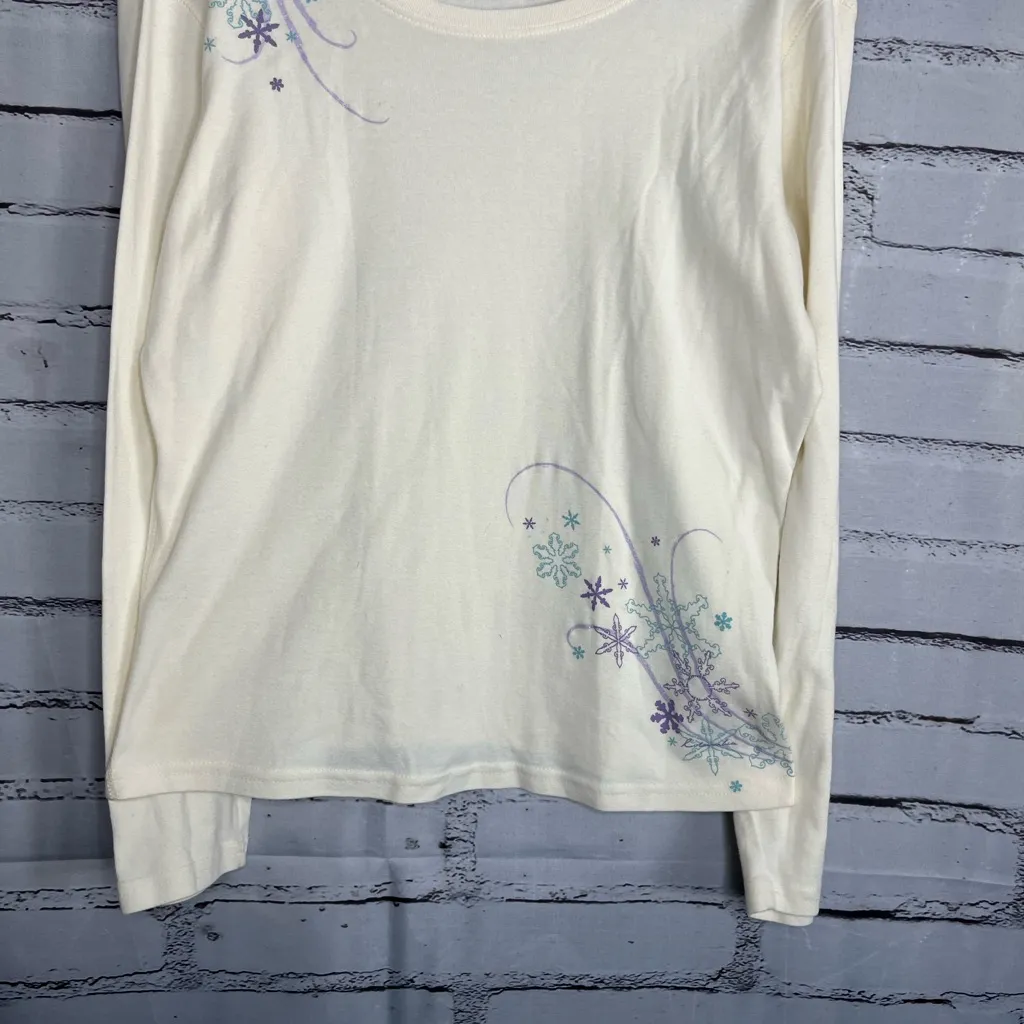 Columbia Cream White Snowflake Graphic LongSleeve Tee L Cozy Seasonal Streetwear - Image 4