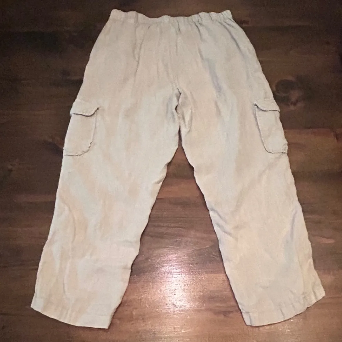 Rachel Roy 100% Linen Cargo Cropped Pants Khaki Casual Lightweight Med Gorpcore Tan - Image 3