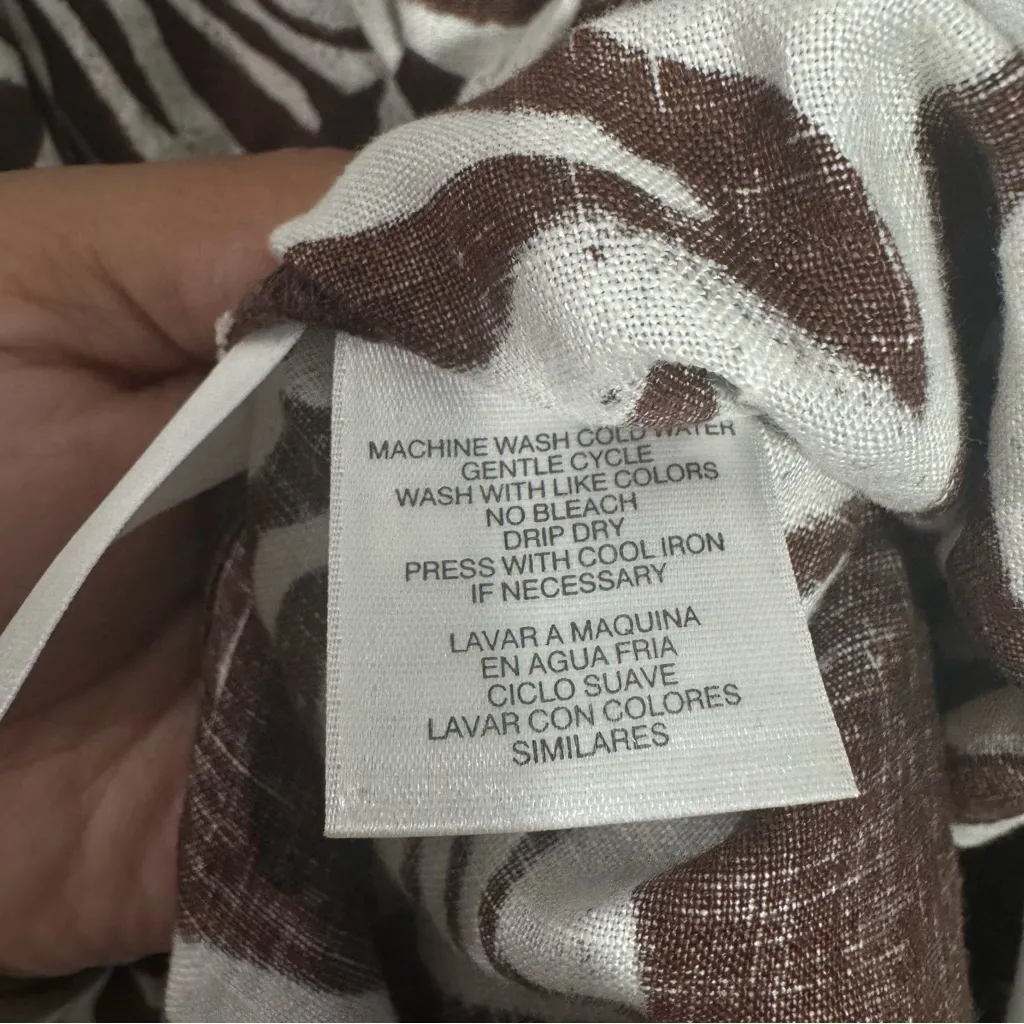 NWT Jones NY 100% Linen Tunic Top Button‎ Up Roll Tab Sleeve Shirt Tropical 2X - Image 6