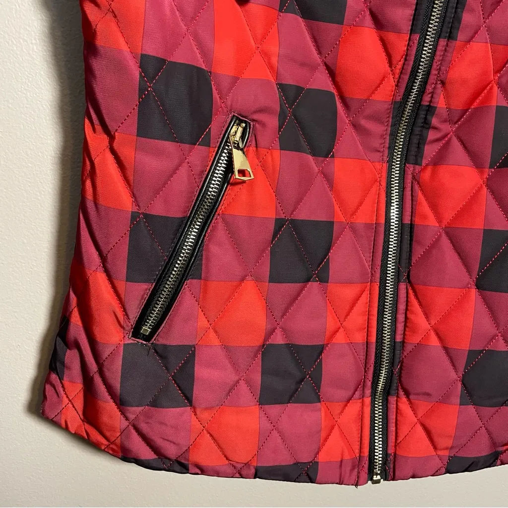 Charlie Paige Zip Vest Buffalo plaid Checkered black red quilted puffer - Image 5