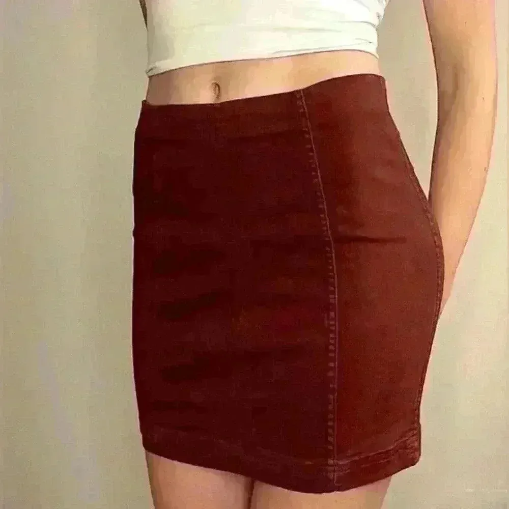 Free People Modern Femme Maroon Burgundy Soft Denim Mini Skirt Size Small 4 $78 - Image 4
