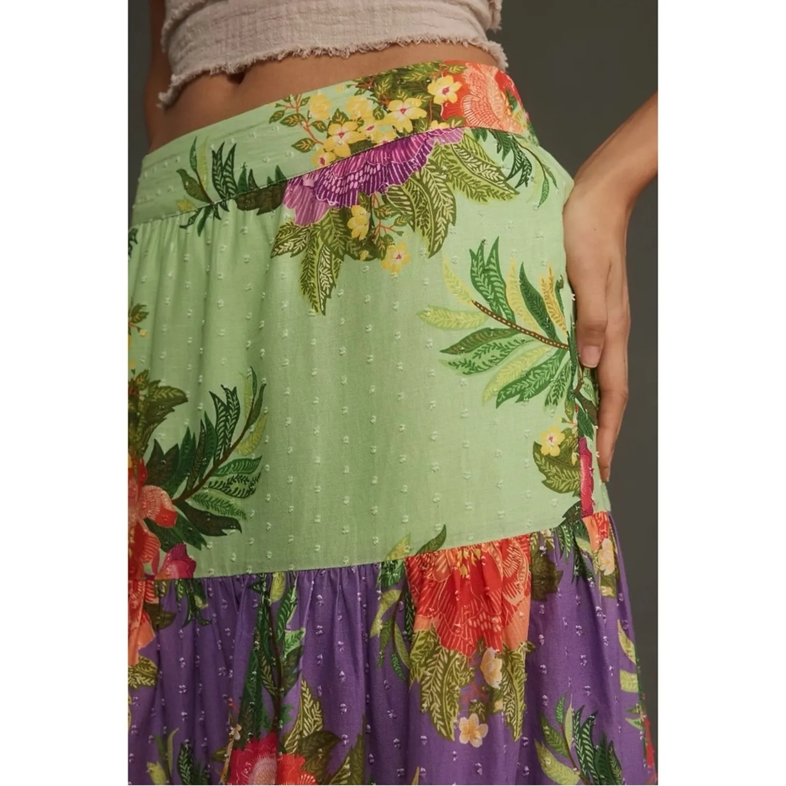 Farm Rio Tropical Floral Patchwork Tiered Floral Maxi Skirt Size Large Bohemian - Image 5