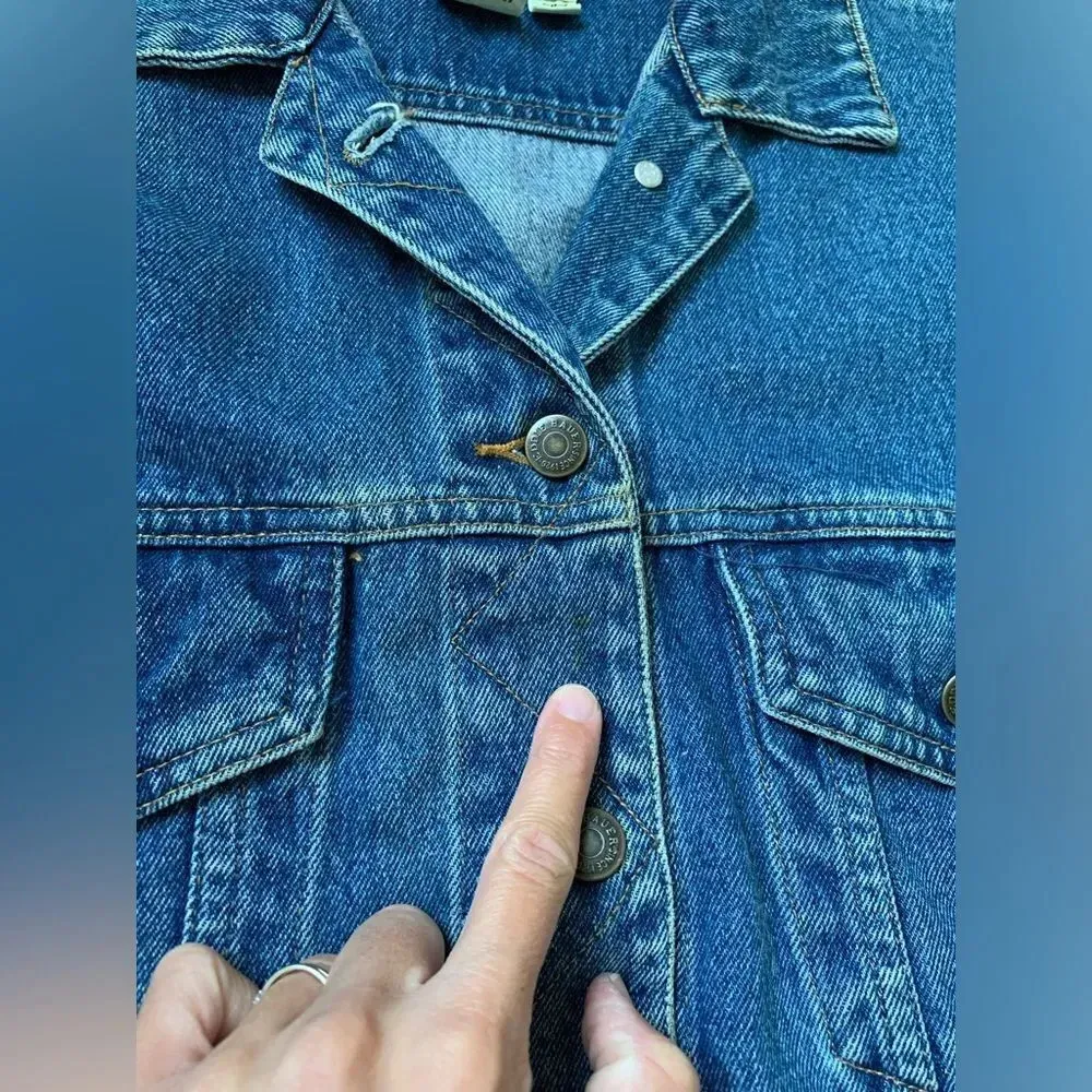 VTG Eddie Bauer Denim Jacket Jean Jacket Bomber Blue Cotton Size M - Image 4