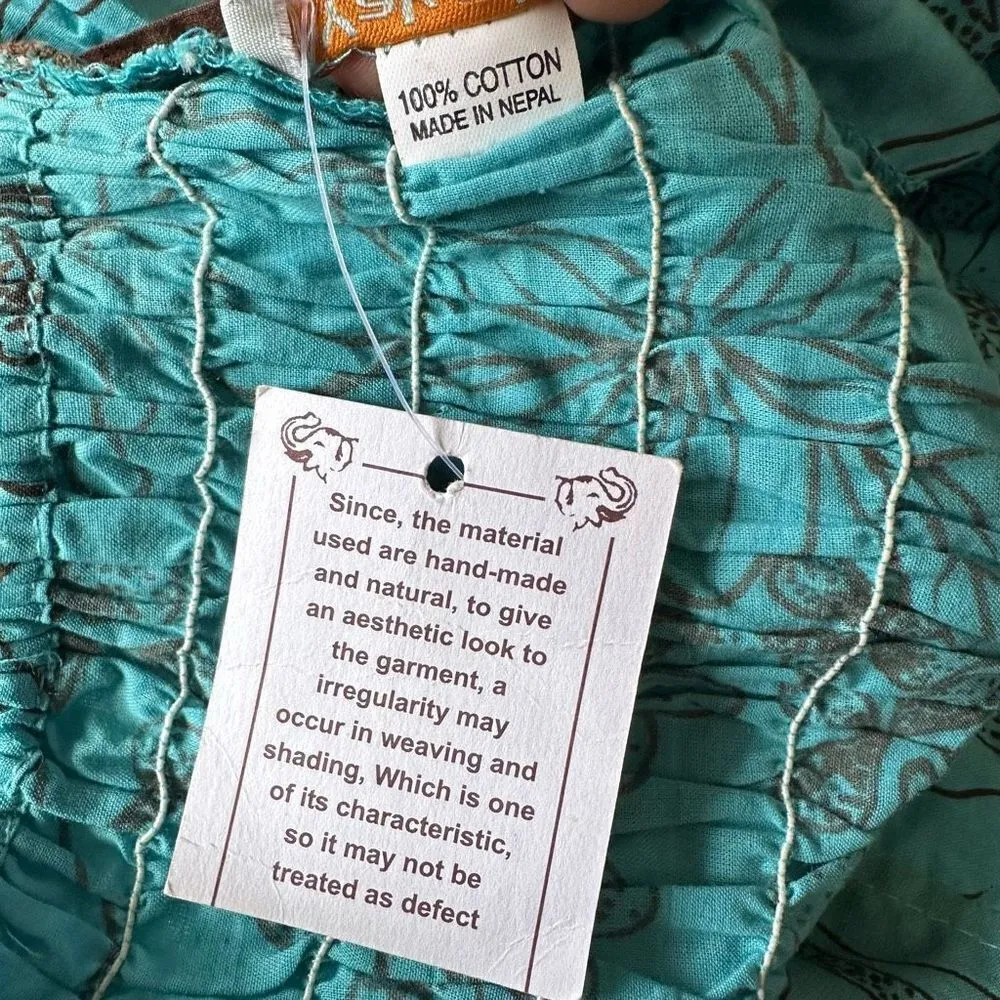 Yak n Yeti Los Angeles Blue Floral Pleated Strapless Dress Size Large - Image 6