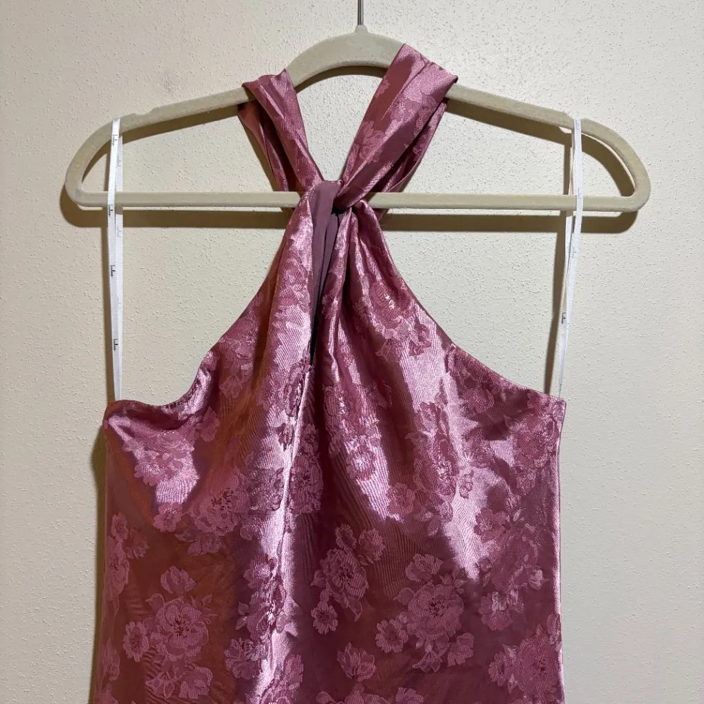 Lulus Got the Key Mauve Satin Floral Jacquard Halter Slip Mini Dress Pink Size M - Image 6