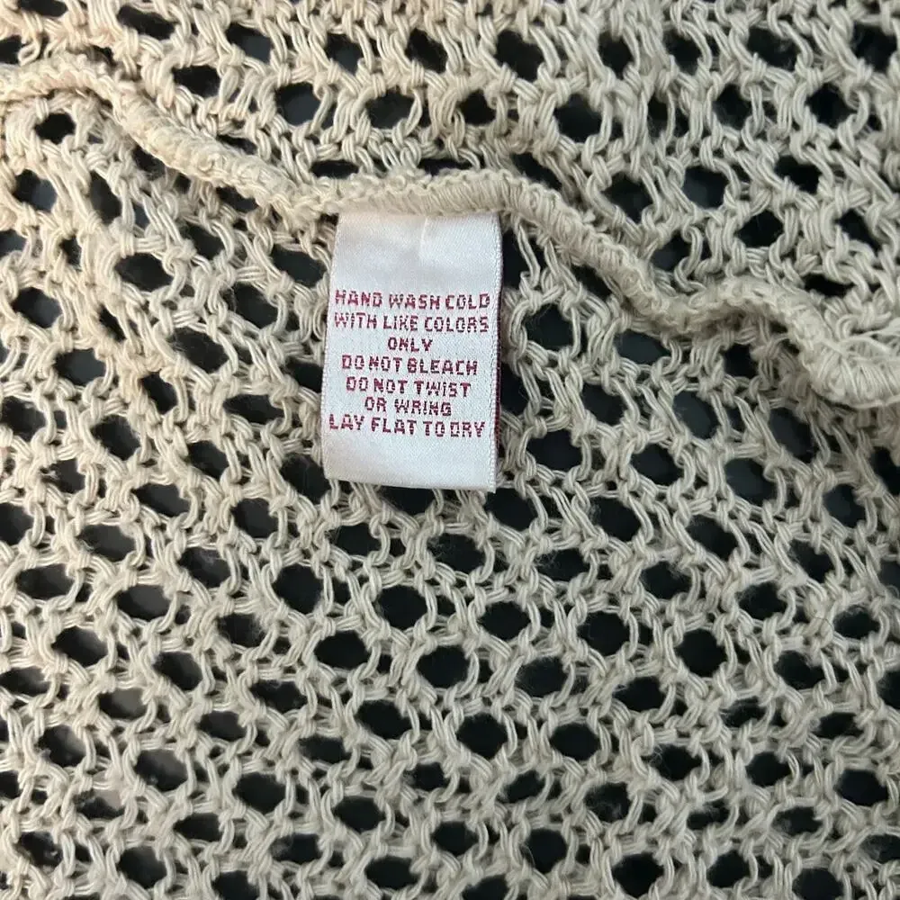 Planet Gold Crochet Beige Open Knit Cardigan Sweater Size Small Swim Cover Up‎ - Image 5