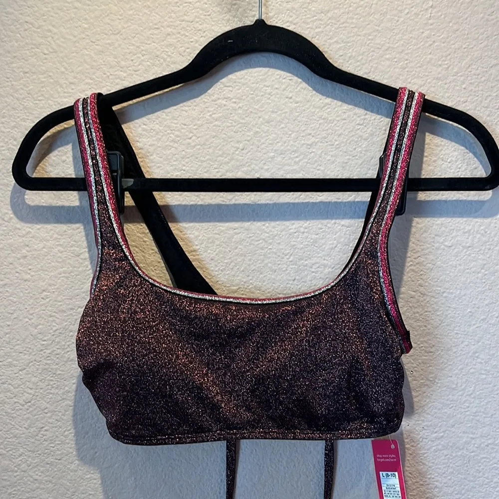 New Xhilaration Black Pink Sparkly Sparkle Bikini Top Rave Top Club top - Image 2