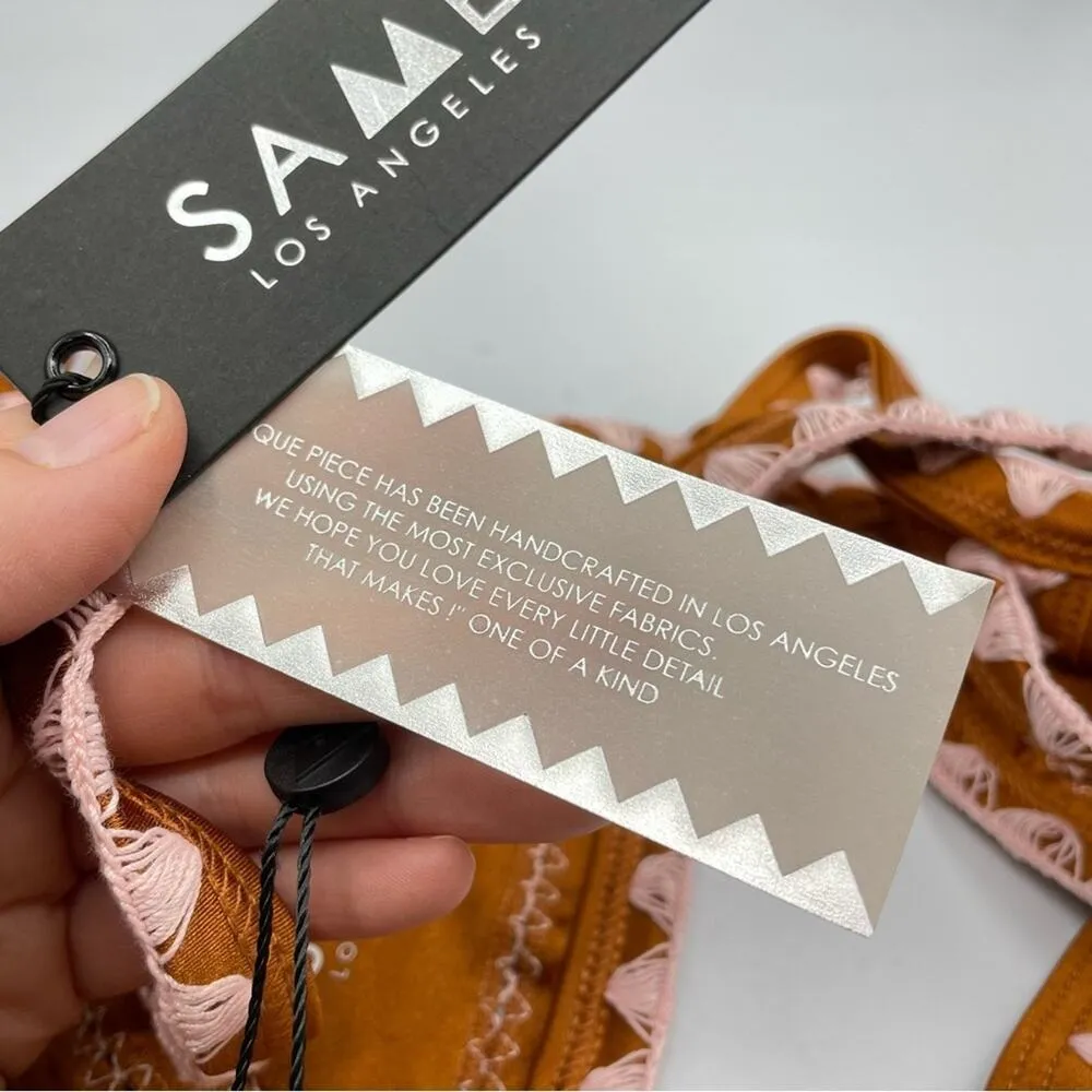 Same Los Angles Embroidered Bikini Top Swimsuit Womens L Boho Brown Triangle Size L - Image 9