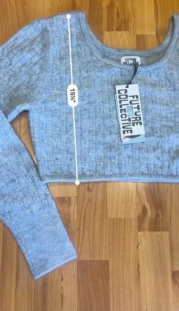Future Collective Reese Blutstein Cropped Scoop Neck Sweater Blue Women’s L NWT Size L - Image 5