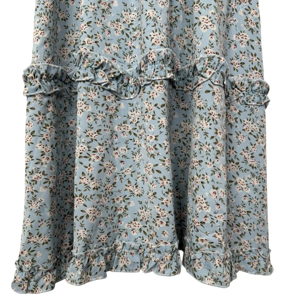 To My Lovers Baby Blue Floral Spaghetti Strap Sun Dress Size Large - Image 4