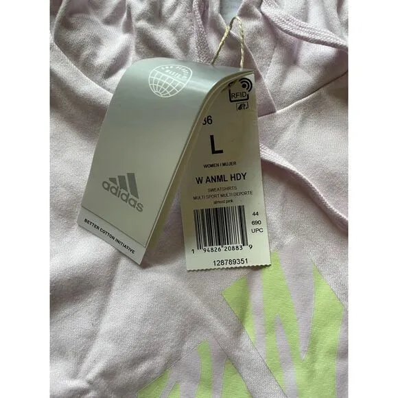 Adidas light‎ pink Athletic Hoodie with Neon Green Logo Graphic Size L - Image 2