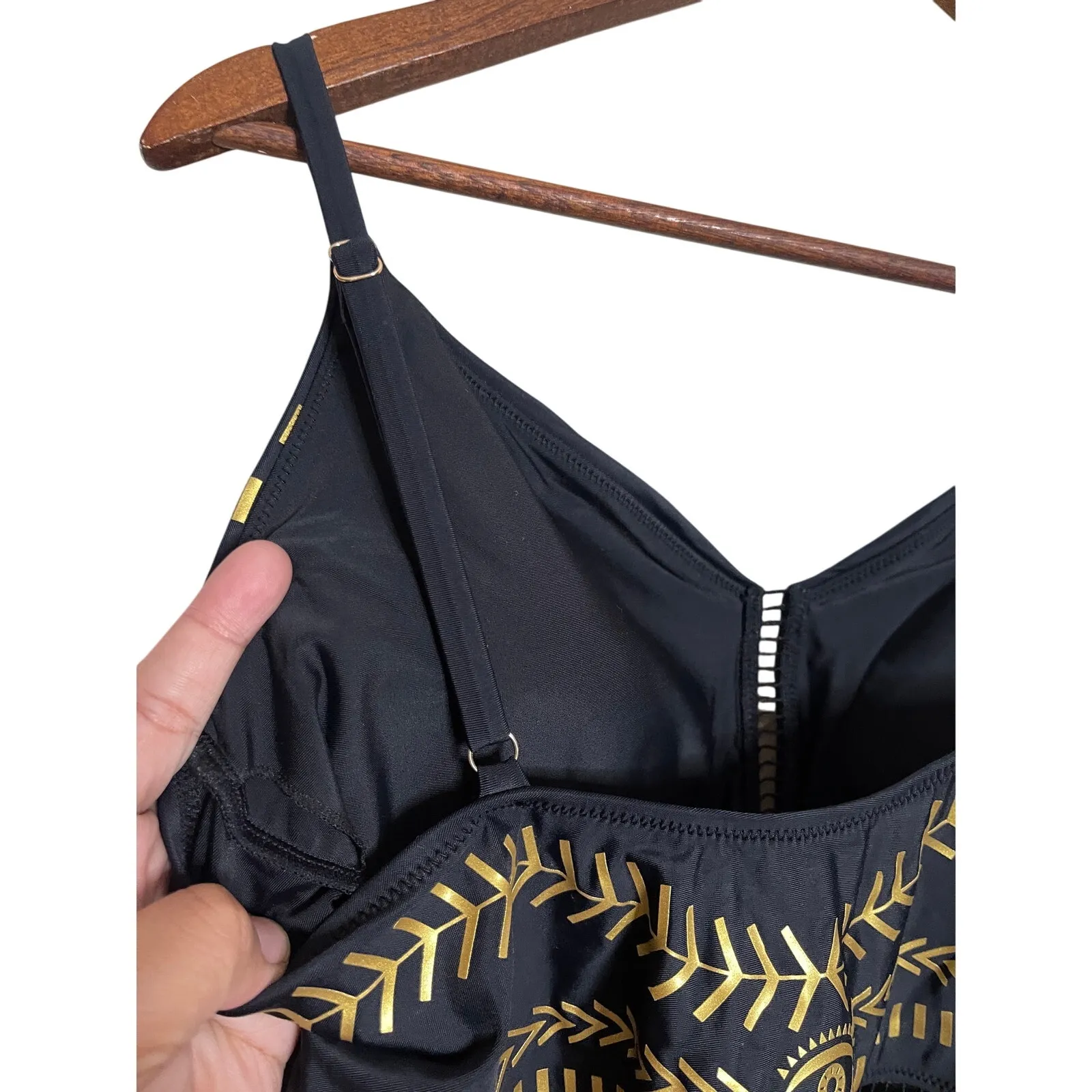 Biliblond Onepiece Overall Swim in Black Gold Womans XL NWT - Image 4