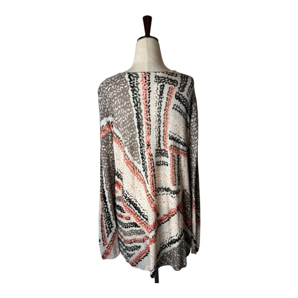 Nic+Zoe Sweater Women Large Ivory‎ Linen Blend Knit Geometric Femme Sleeve Artsy - Image 2