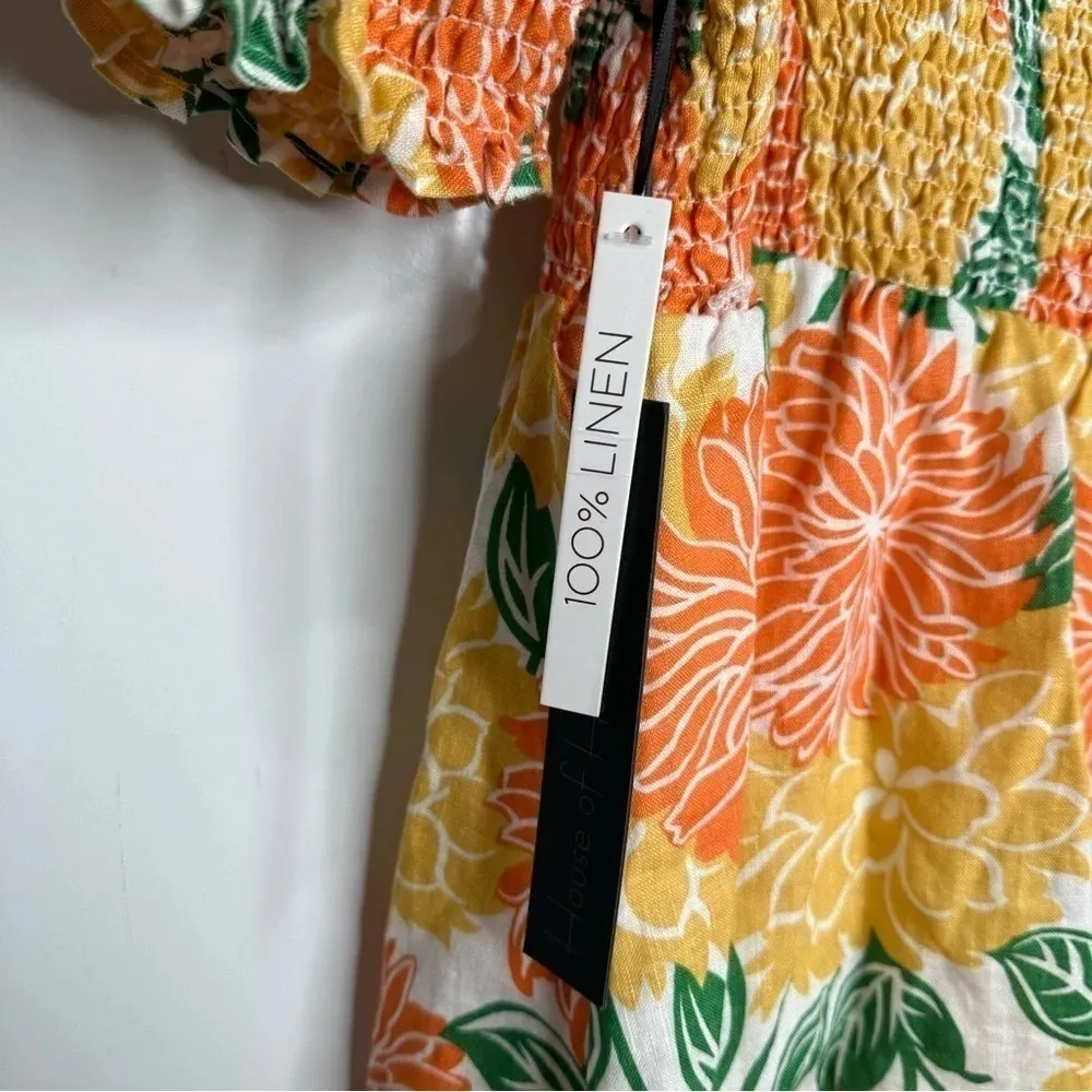 House Of Harlow 1960 NWT Floral 100% Linen Poplin Mini Dress Size XL Gold - Image 12