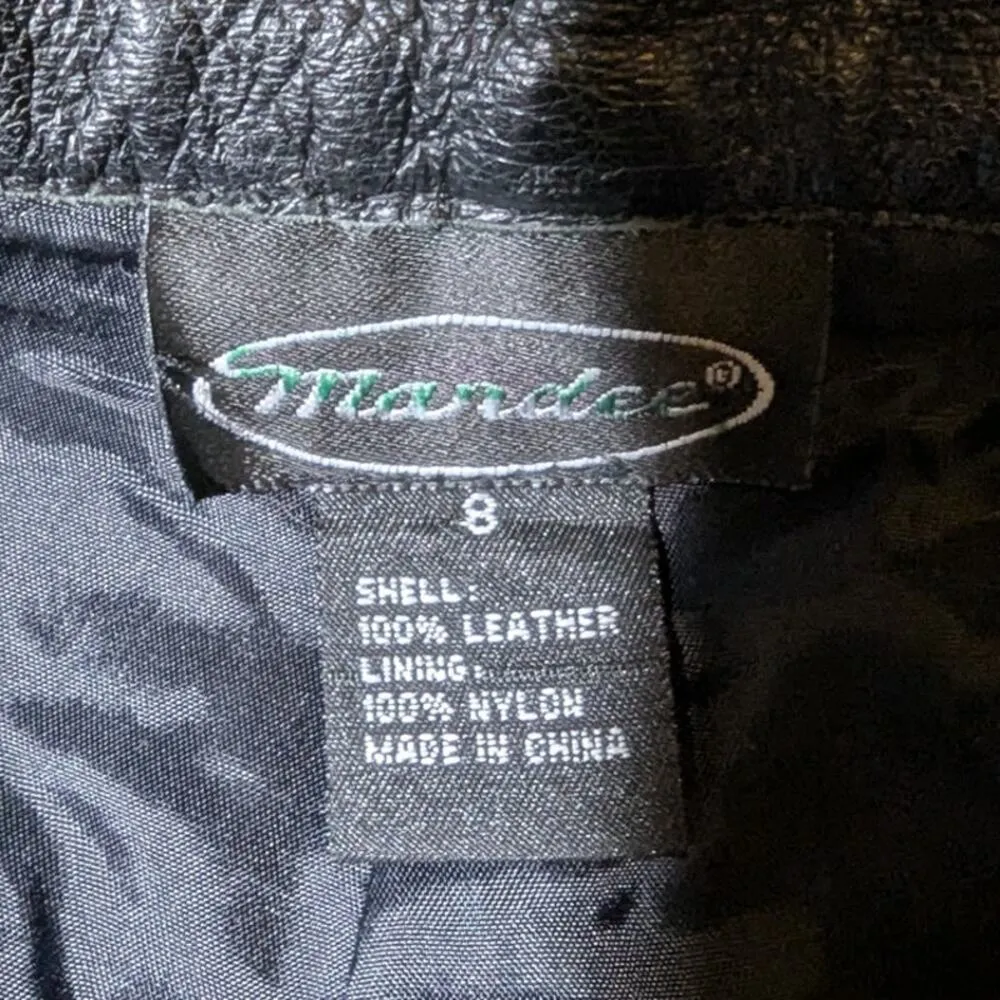 Vtg 1990s Mandee Black Leather Straight Leg High Rise Moto Biker Pants Sz 8 - Image 5