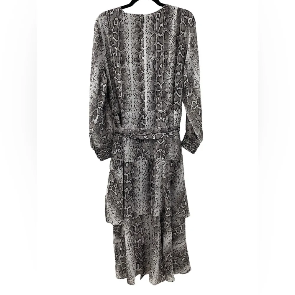 NWT Sam Edelman Snakeskin Tiered Ruffle Long Sleeve Midi Dress Grey Plus Size 1X - Image 4