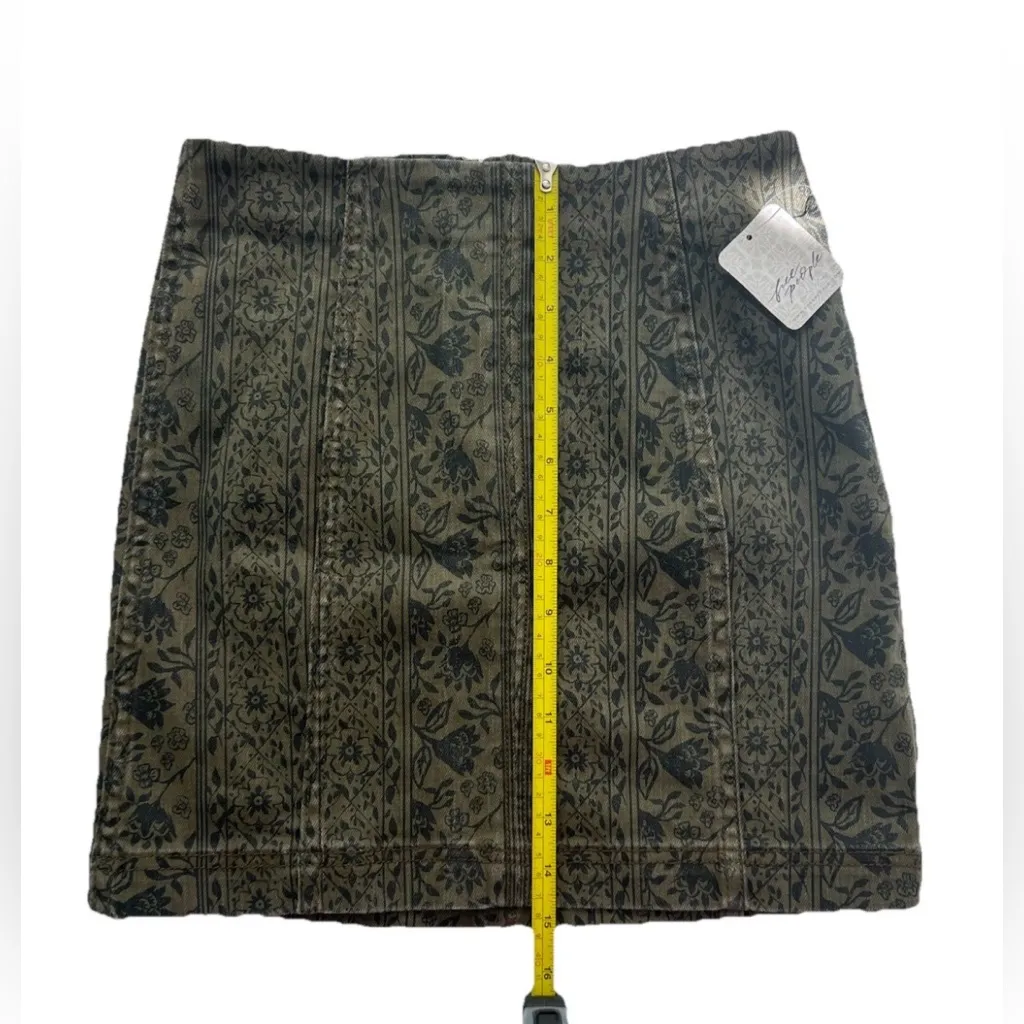FREE PEOPLE NWT Modern Femme Denim Mini Skirt - Olive Black Floral Damask Size 0 - Image 11