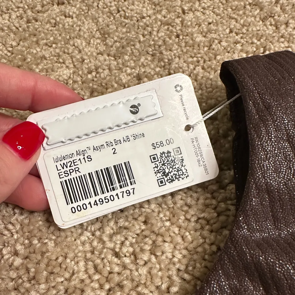 Lululemon Align Asymmetrical Ribbed‎ Shine Bra NWT Espresso Size 2 - Image 5