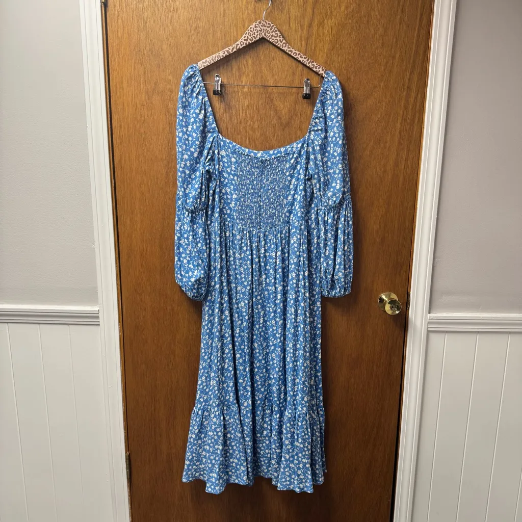 Reformation Mica Dress Puff Long Sleeve Midi Floral Wallflower Blue 16 - Image 15