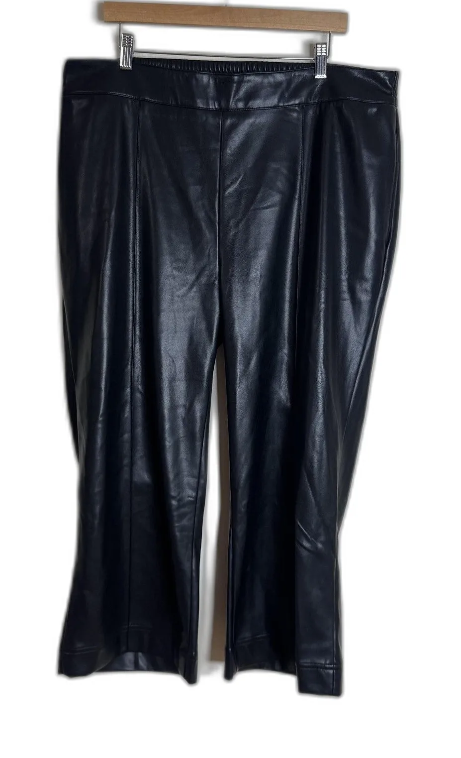 Soft Surroundings Pants Womens 1X Black Faux Leather Pull On Pockets Ankle - Image 1