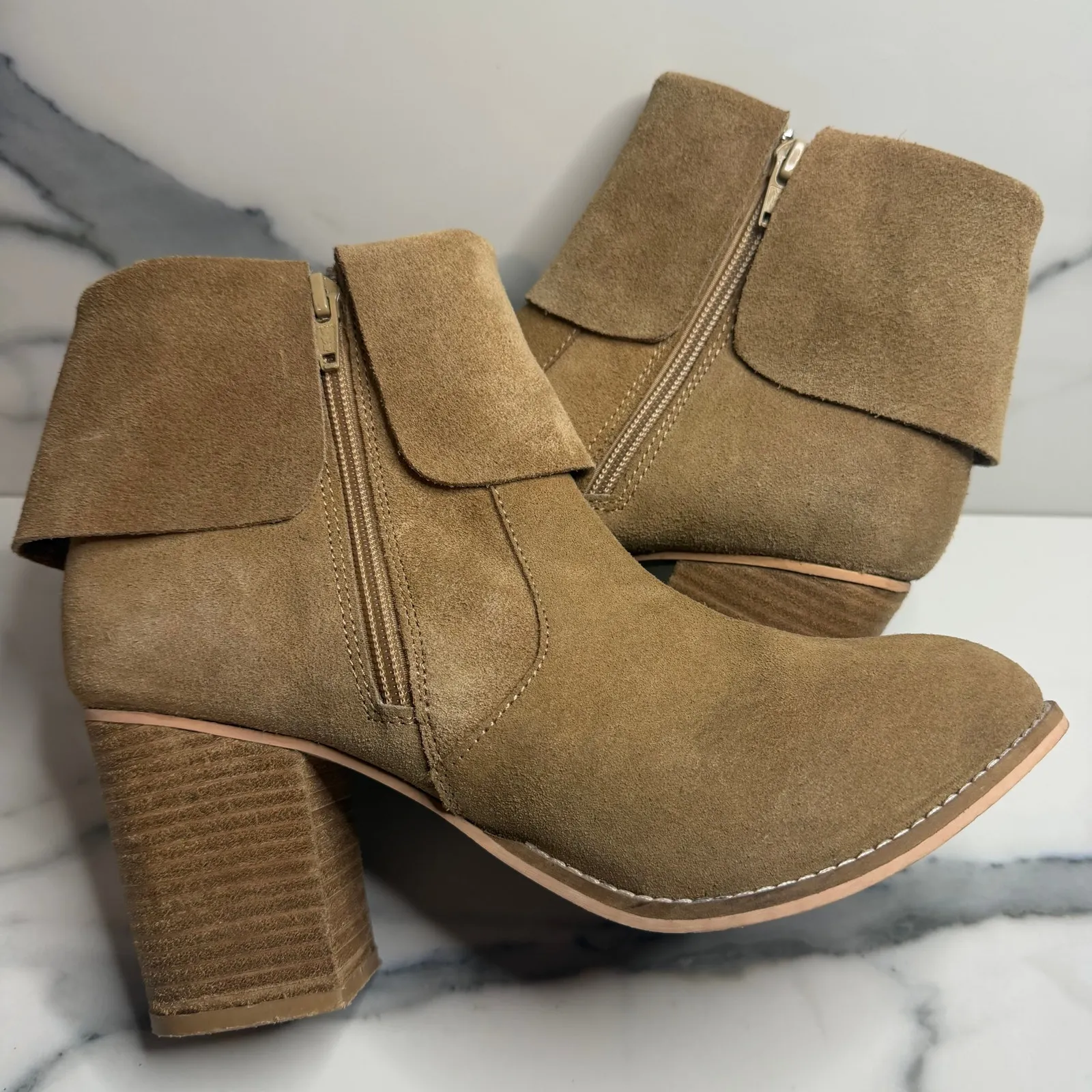 Matisse Women's Tan Suede Stacked Heel Paulson Boots Sz 7.5 Cuffed Fringe Boho - Image 5