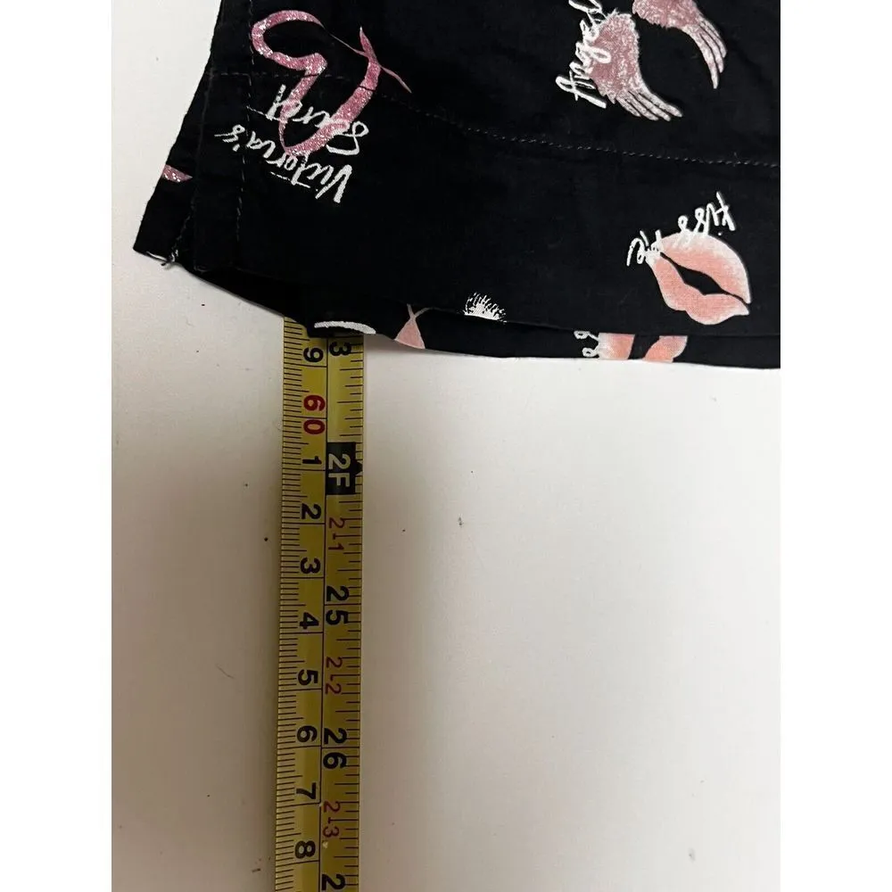 AOL)‎ Victoria Secret Logo Pj Top XS Button Pajama Size XS Black Cotton Nice - Image 9