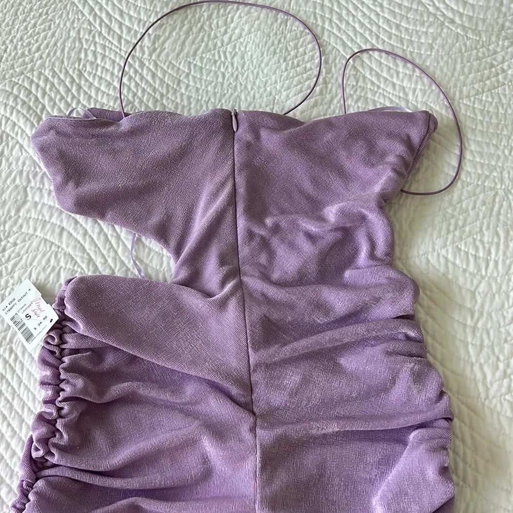 NWT Blanc Clothing Strappy Cutout Bodycon Ruched MIDI Dress Size Small Lavender Purple - Image 8